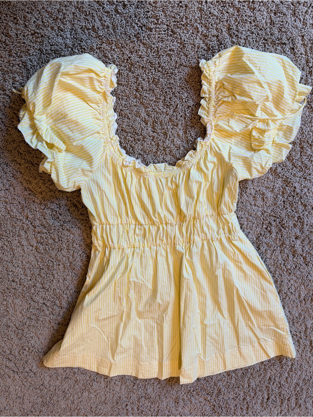 Yellow Striped Puff-Sleeve